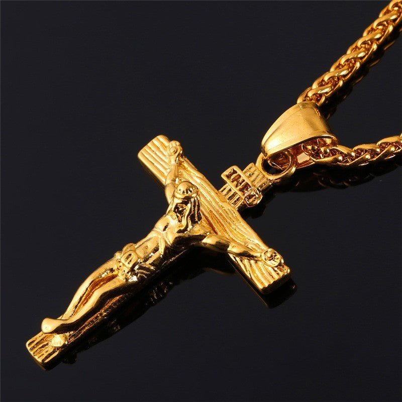 Cross Necklace For Men With Flower Basket 60cm Keel Chain