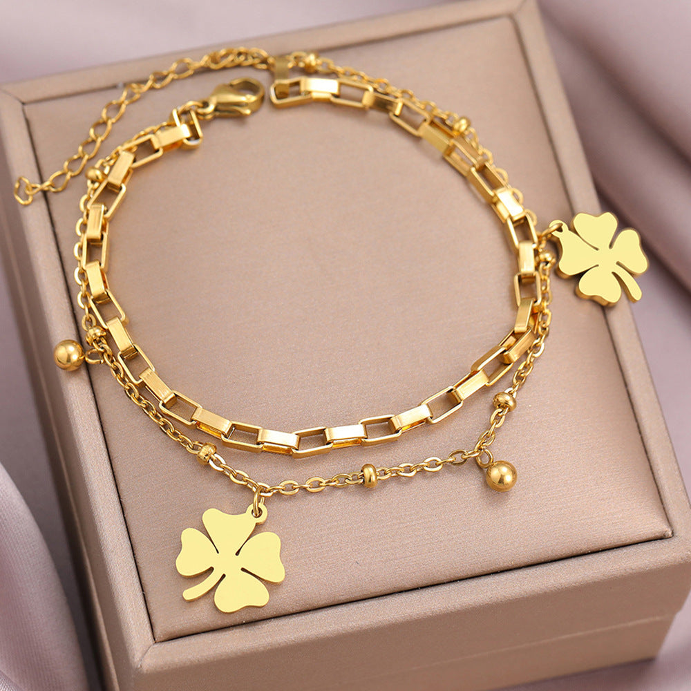 Lucky Clover Pendant Titanium Steel Bracelet