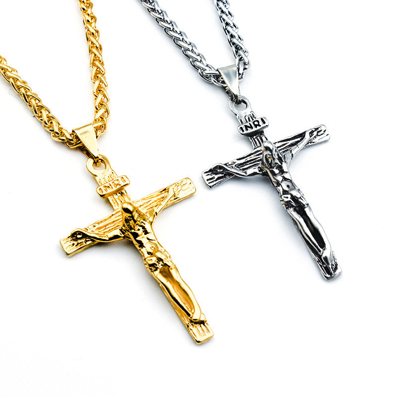 Cross Necklace For Men With Flower Basket 60cm Keel Chain