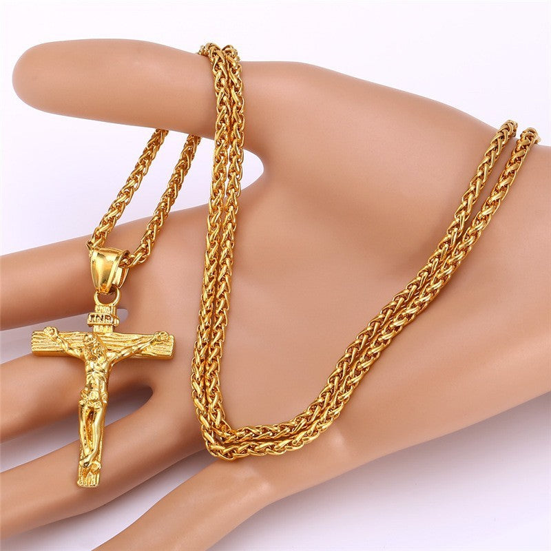 Cross Necklace For Men With Flower Basket 60cm Keel Chain